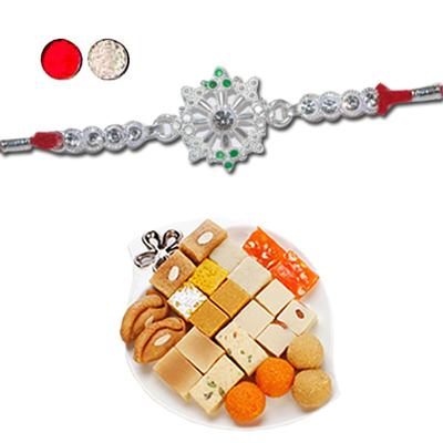 "Rakhi - SIL-6050 A (Single Rakhi), 500gms of Assorted Sweets - Click here to View more details about this Product